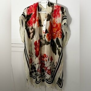 Woven Heart Ivory Kimono with Red Floral Design